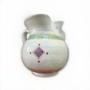 CALECA Italy Pottery Pitcher Jug Hand Painted Ruffled Edged Diamond Pattern 6.5”